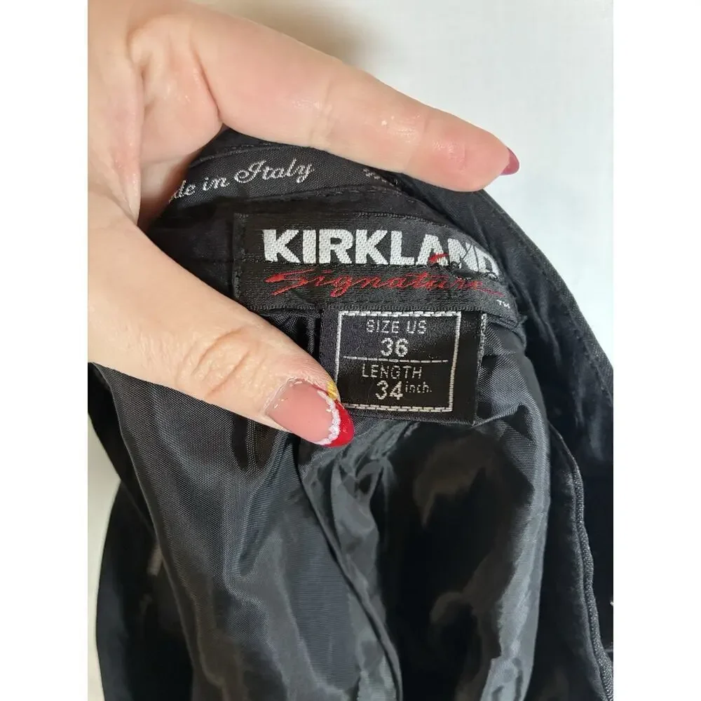 Kirkland Italy Flat Front Wool Dress Pants, Slacks. Dark Gray, Men's 36x34